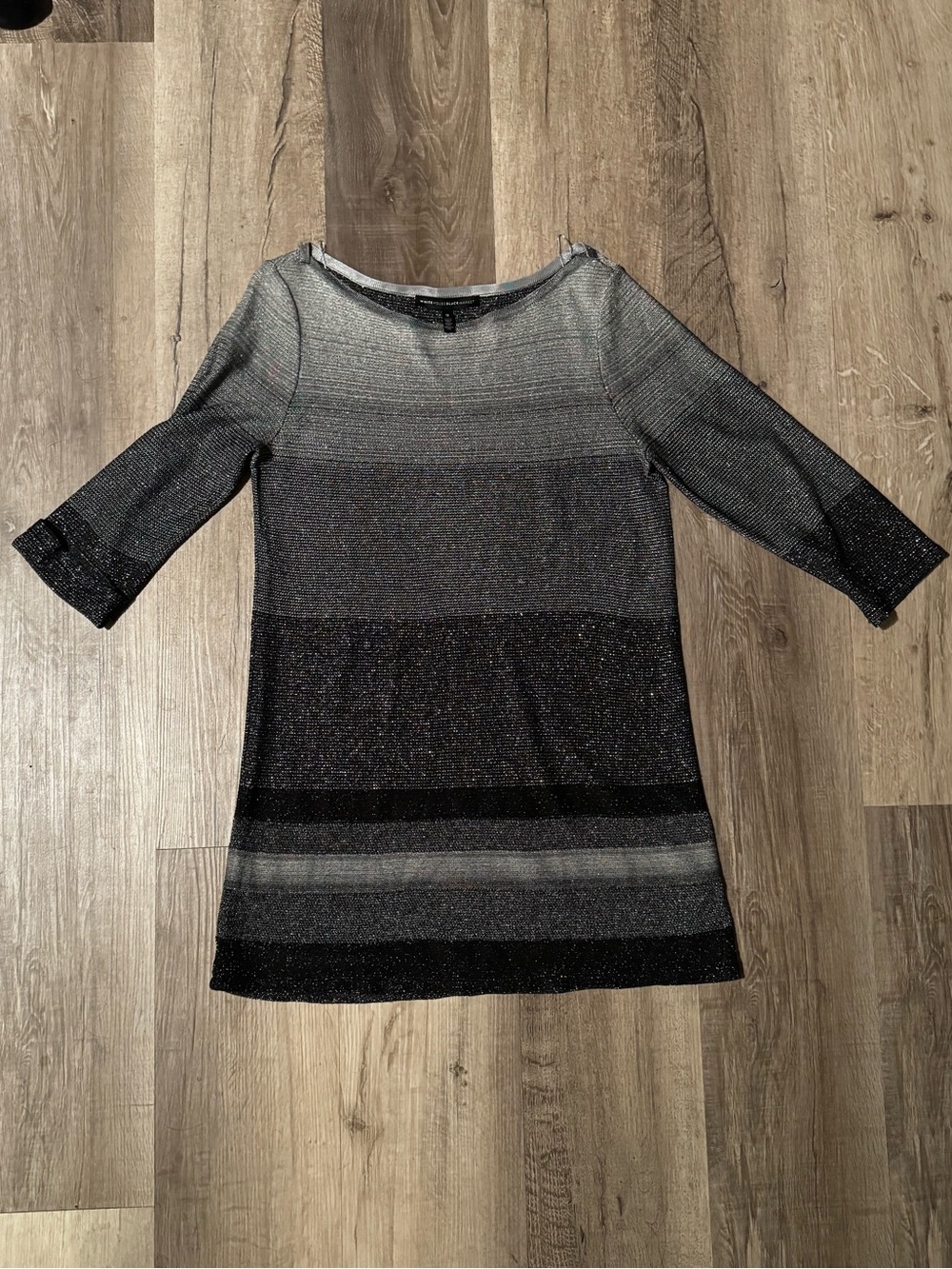 White House Black Market Black and Gray Metallic Knit Mini Dress